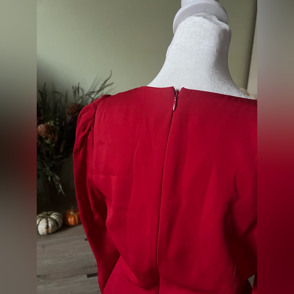 SELF PORTRAIT Red Crepe Peplum Corset Bustier Top Shirt Long-Sleeve Formal Sz 8 - Picture 12 of 16